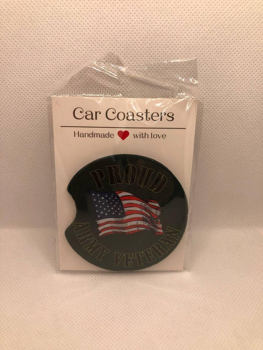 Proud Army Veteran Car Coasters • American Flag Fabric Neoprene Set