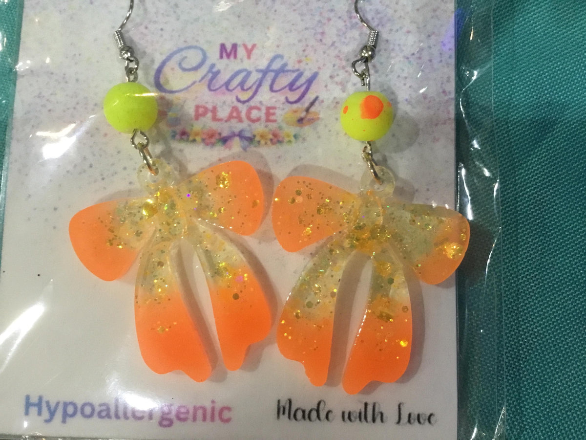 Glow-in-the-Dark Bow Earrings: UV Resin, Glitter, Halloween Party Wear