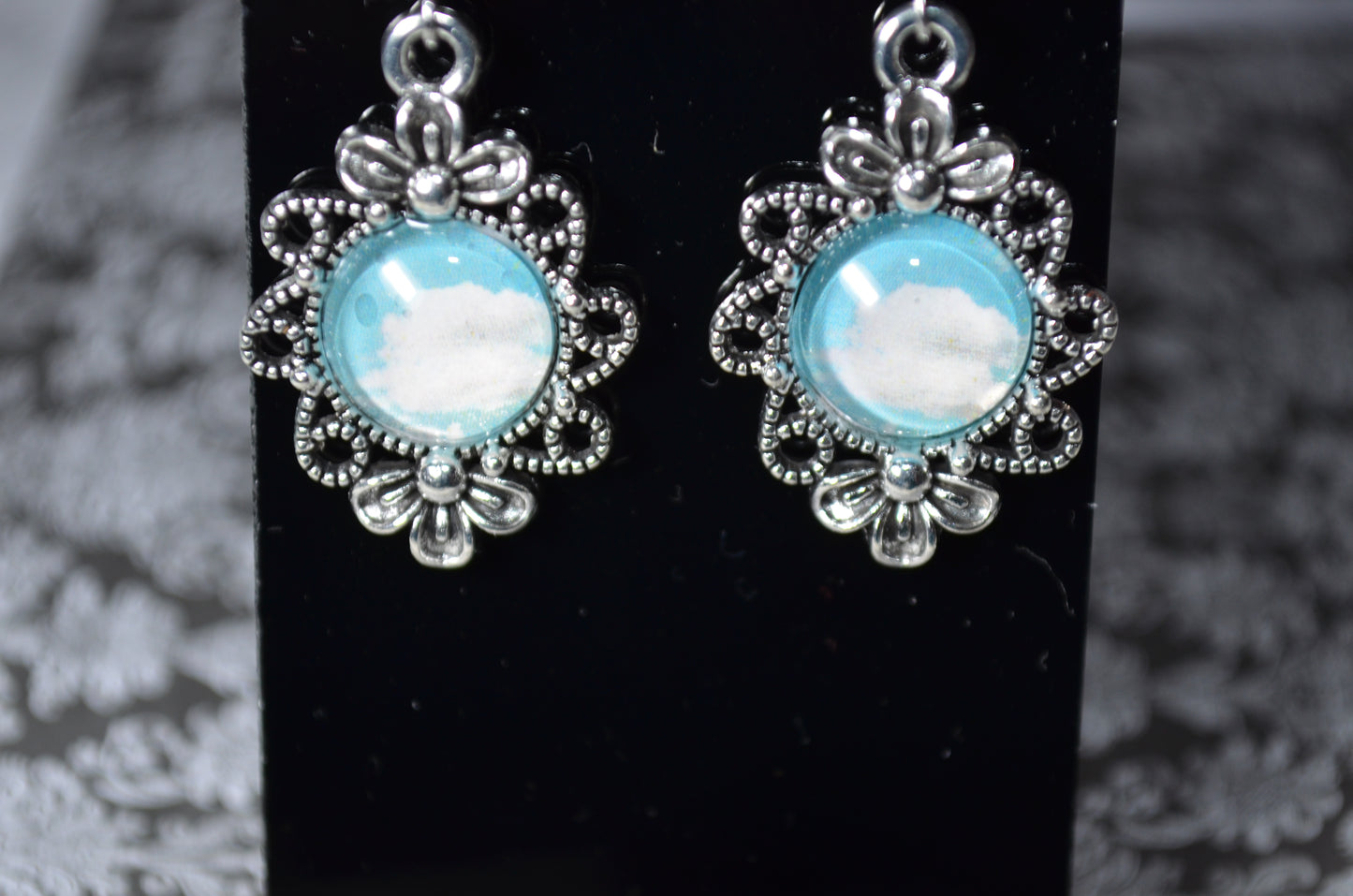 Filigree Vintage Style Photo Earrings - Clouds