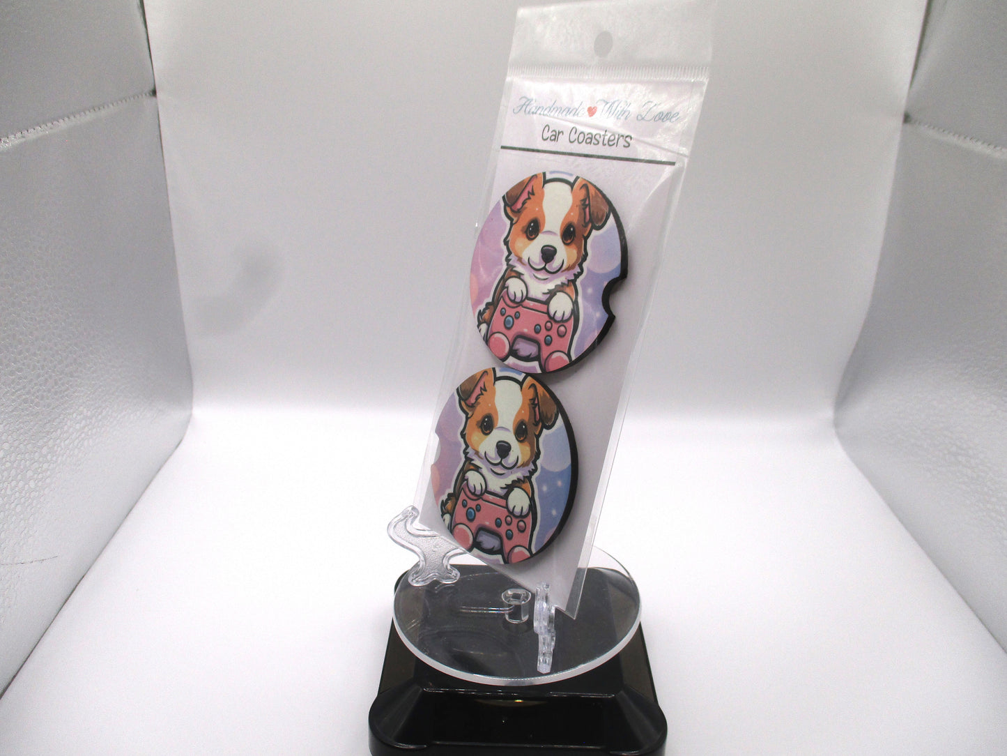 Set of 2 MDF Car Coasters - Puppy With Controller