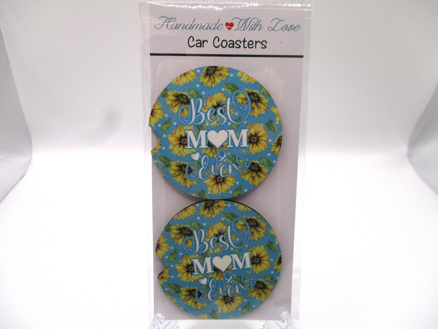 2 MDF Car Coasters - Sunflower Best Mom Ever