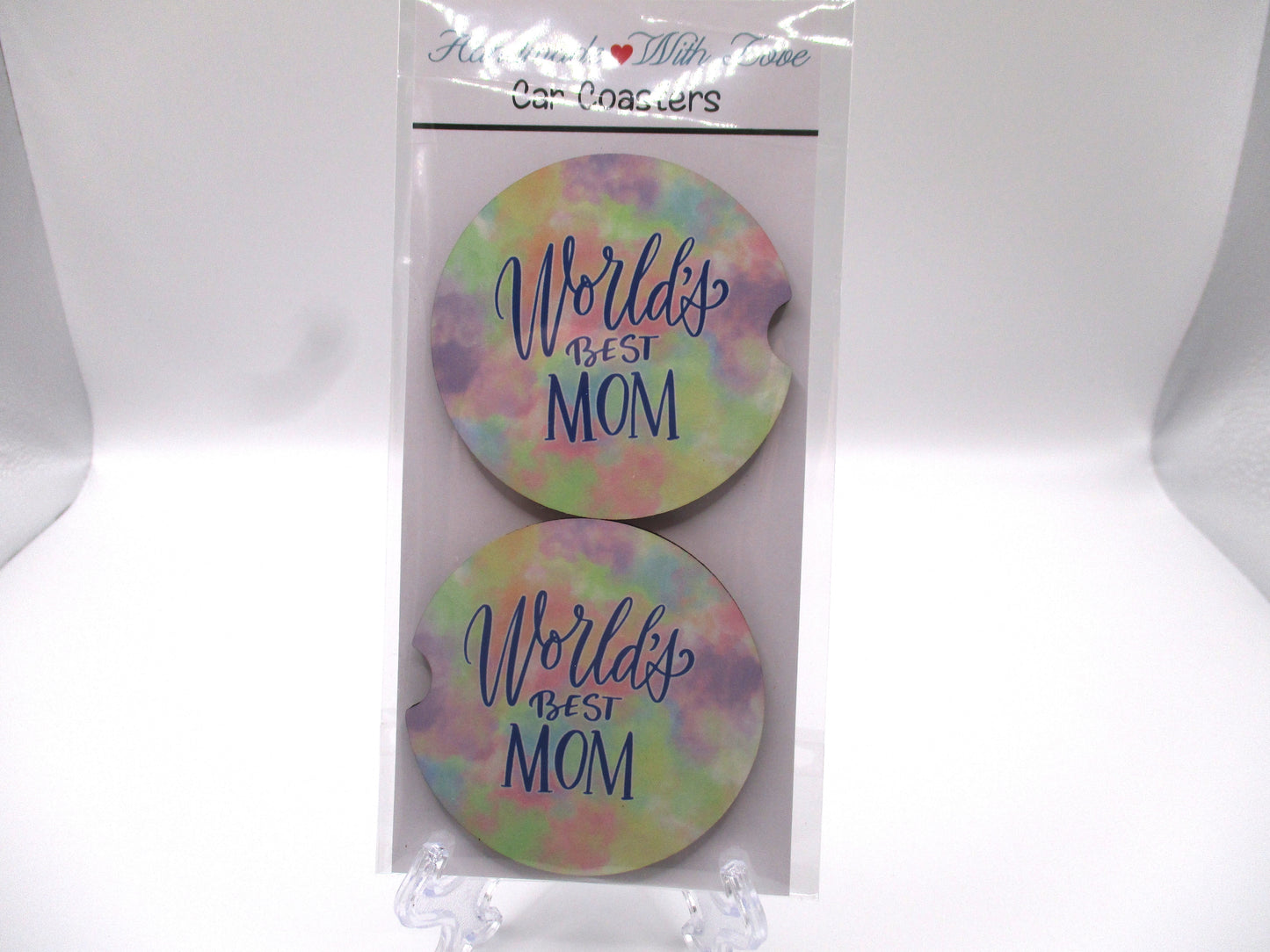 2 MDF Car Coasters - Watercolor "World's Best Mom"