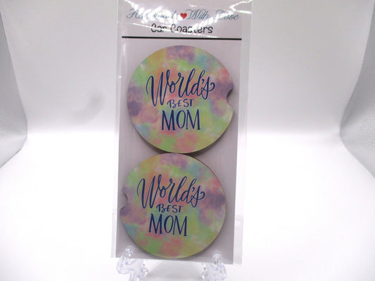 2 MDF Car Coasters - Watercolor "World's Best Mom"