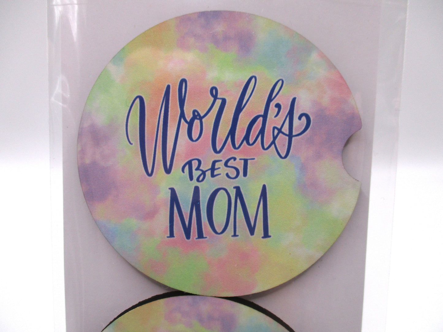 2 MDF Car Coasters - Watercolor "World's Best Mom"