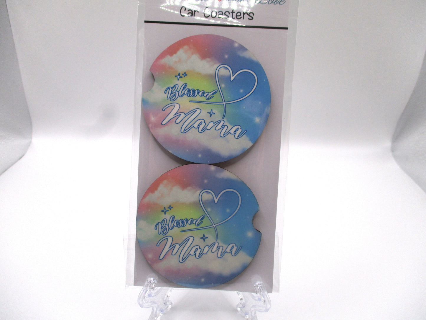 2 MDF Car Coasters - "Blessed Mama"