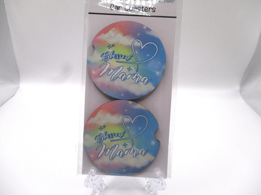 2 MDF Car Coasters - "Blessed Mama"