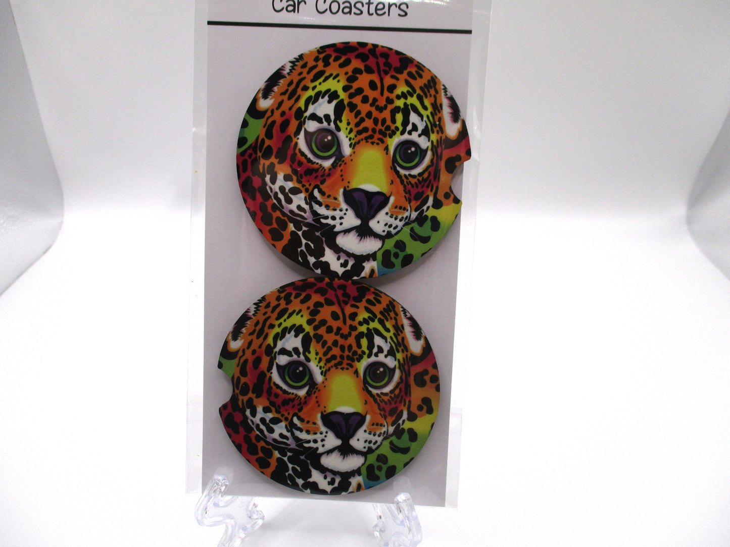 2 MDF Car Coasters - Colorful Leopard