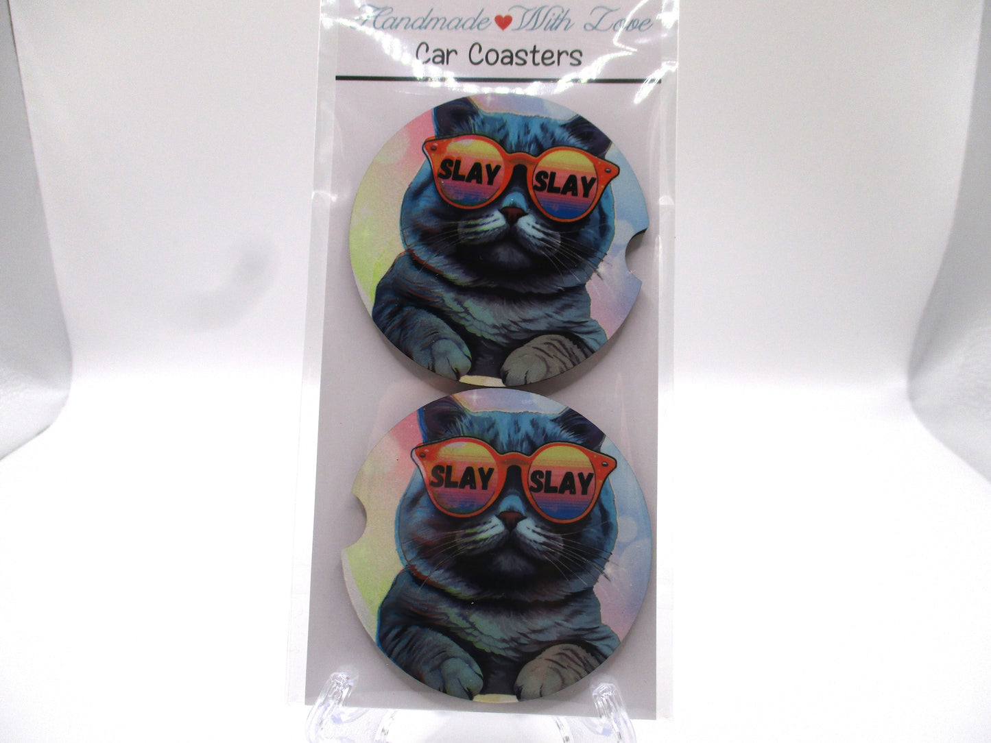 2 MDF Car Coasters - Slay Cat