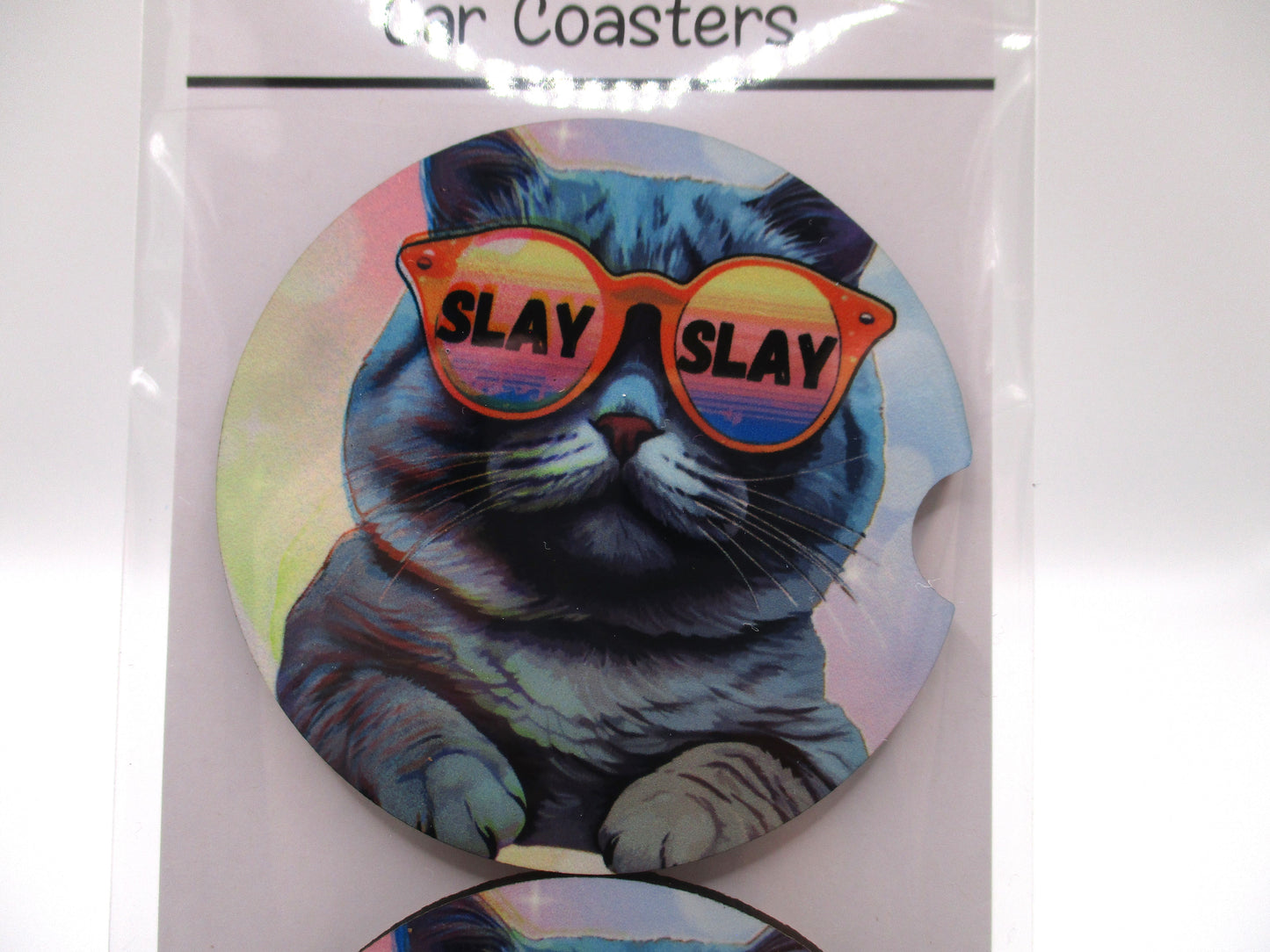 2 MDF Car Coasters - Slay Cat