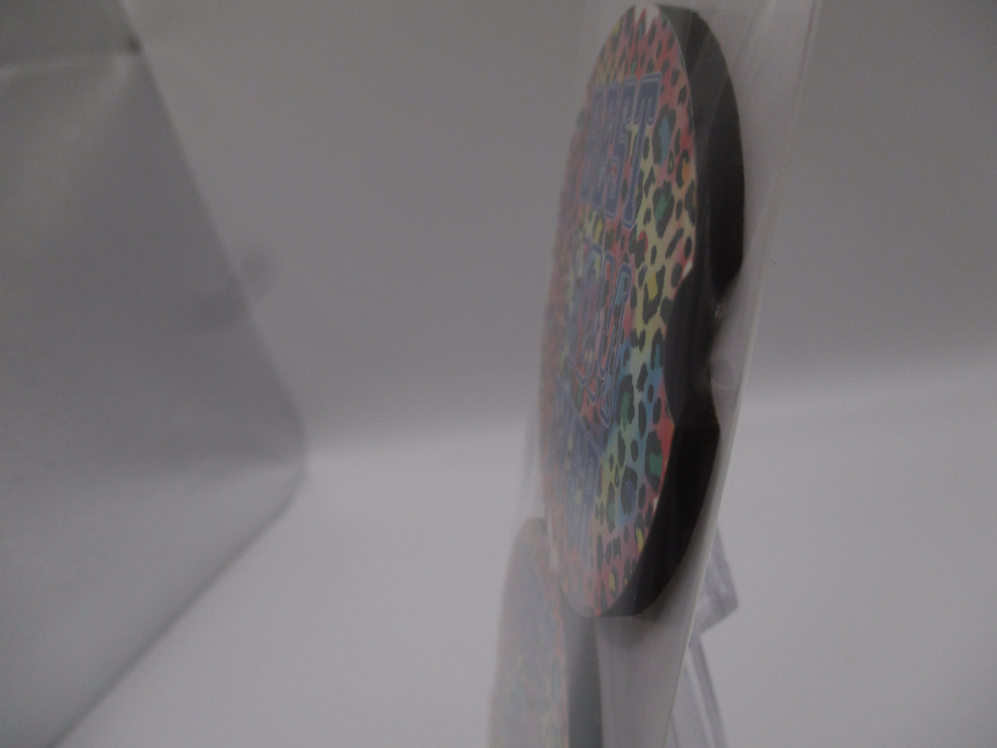 2 MDF Car Coasters - Colorful Leopard Print "Best Mom Ever"
