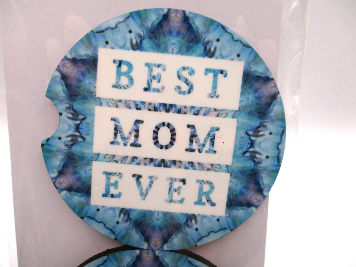 2 MDF Car Coasters - Blue Abstract "Best Mom Ever"