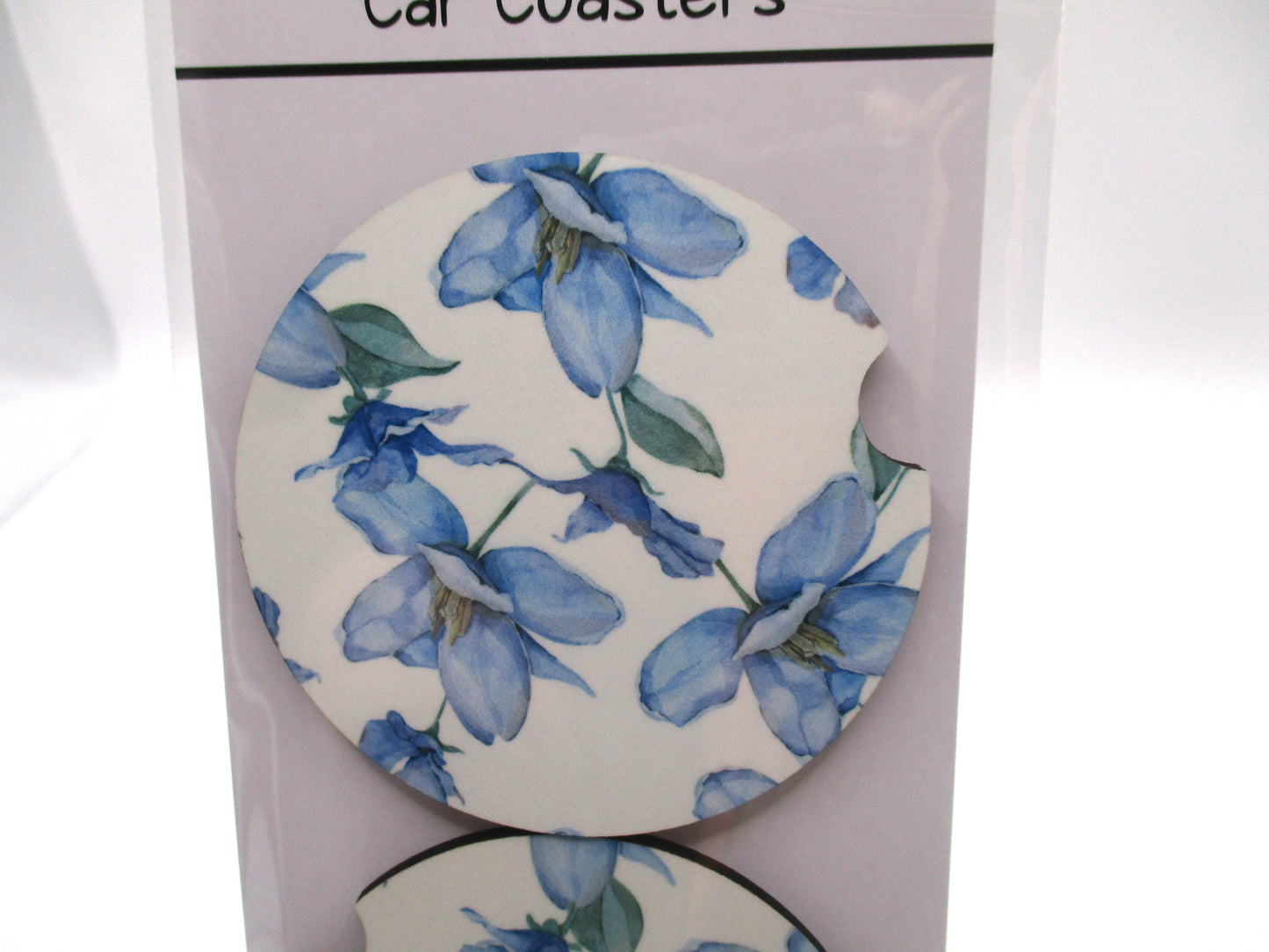 2 MDF Car Coasters - Blue Flower