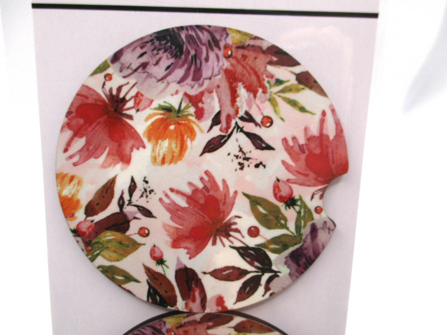 2 MDF Car Coasters - Orange and Pink Flowers
