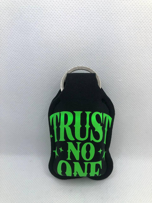 Black Glow In The Dark skull with "Trust No One" Hand Sanitizer Keychain/Lotion Keychain/Sunscreen