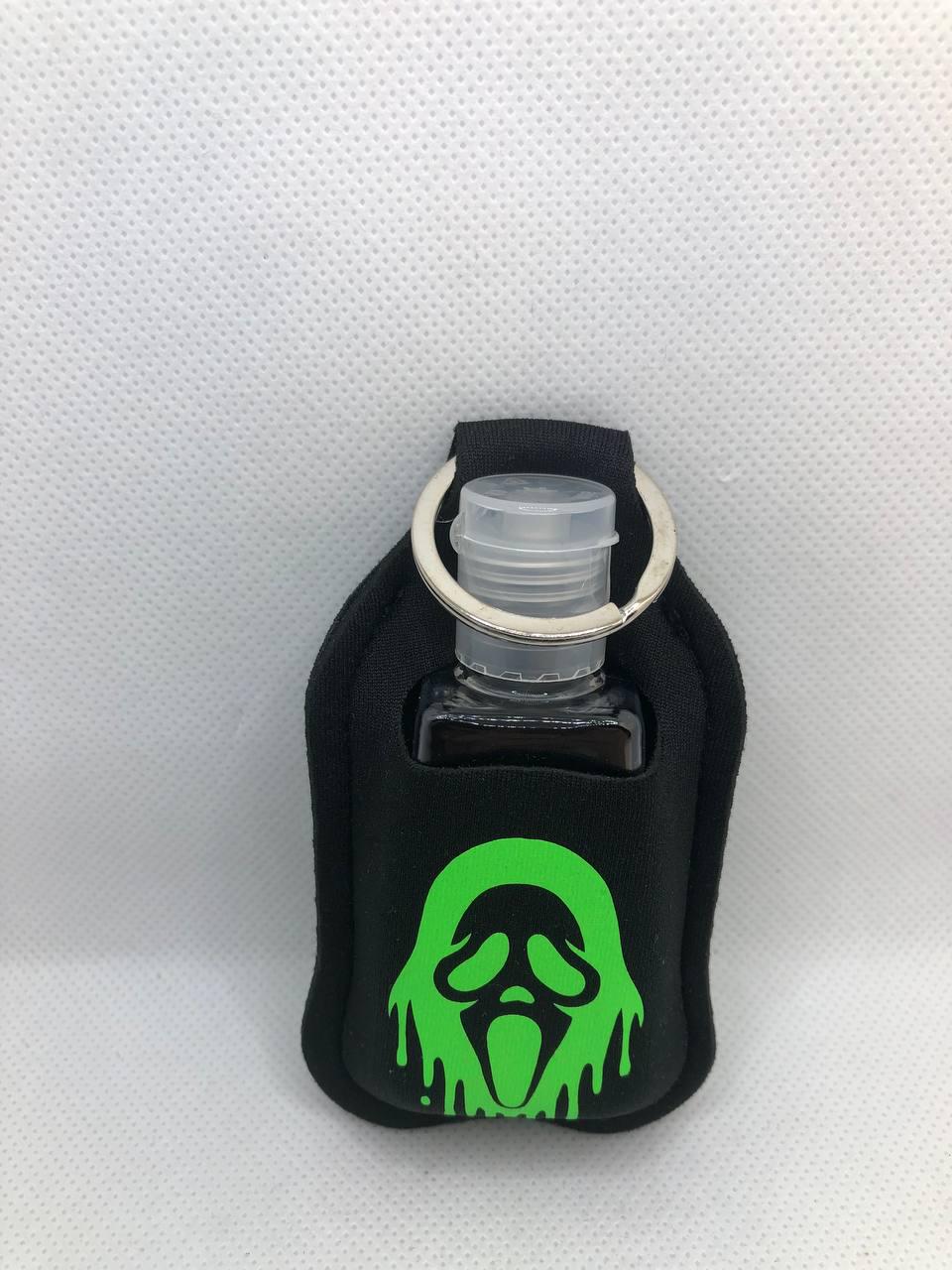 Black Glow In The Dark Scary Movie Ghostface with "Do you like Scary movies" Hand Sanitizer Keychain/Lotion Keychain/Sunscreen