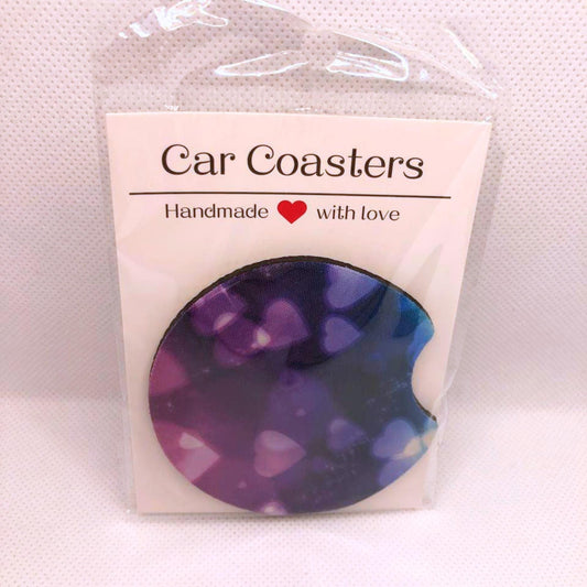 Colorful Heart Car Coasters • Romantic Fabric & Neoprene Set • Handmade Gift for Her • Whimsical Auto Accessory • Cup Holder Decor