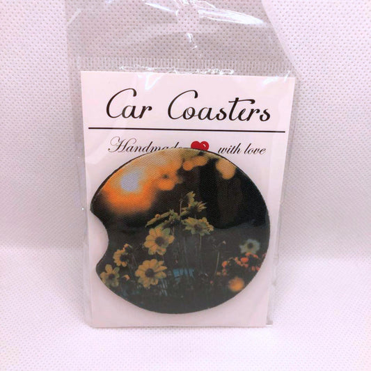 Sunflower Car Coasters • Floral Fabric & Neoprene Set • Handmade Gift for Her • Bright Auto Accessory • Cup Holder Decor