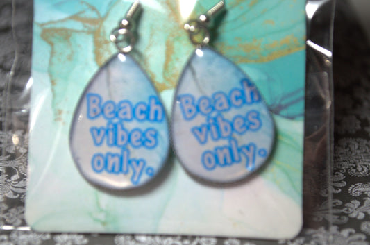 Teardrop Photo Resin Earrings - "Beach vibes only" with beach background