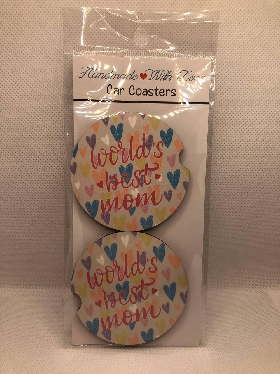 World\'s Mom Car Coasters • Colorful Heart MDF Set