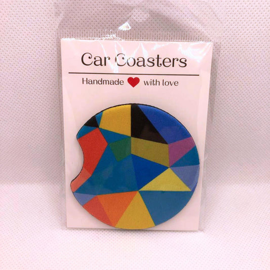 Geometric Car Coasters • Fabric Neoprene Set • Modern Auto Accessory Cup Holder Decor