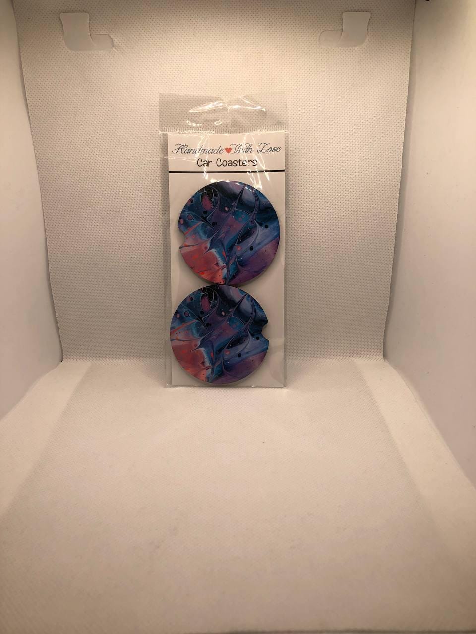 Abstract Swirl Car Coasters: Blue, Pink, Purple Fluid Art MDF Set – Artistic Auto Accessory