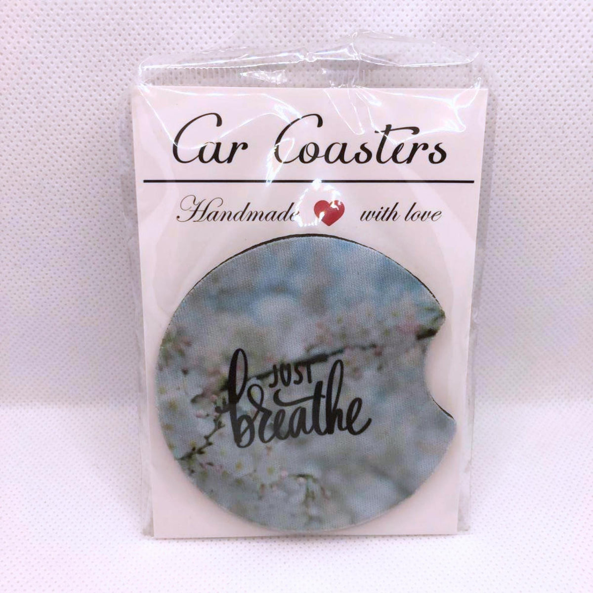 Just Breathe Car Coasters • Fabric Neoprene Set • Mindful Auto Accessory