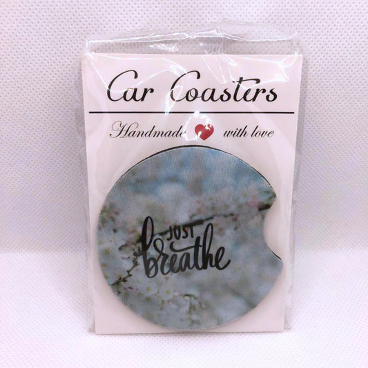 Just Breathe Car Coasters • Fabric Neoprene Set • Mindful Auto Accessory
