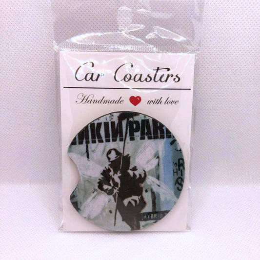 Custom Rock Band Car Coasters • “Hybrid Theory” Album Art Fabric & Neoprene Set • Handmade Gift for Music Fans • Rock Auto Accessory