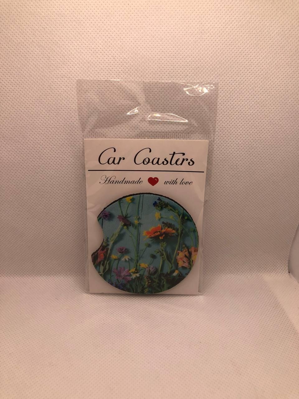 Wildflower Car Coasters • Fabric Neoprene Botanical Auto Accessory