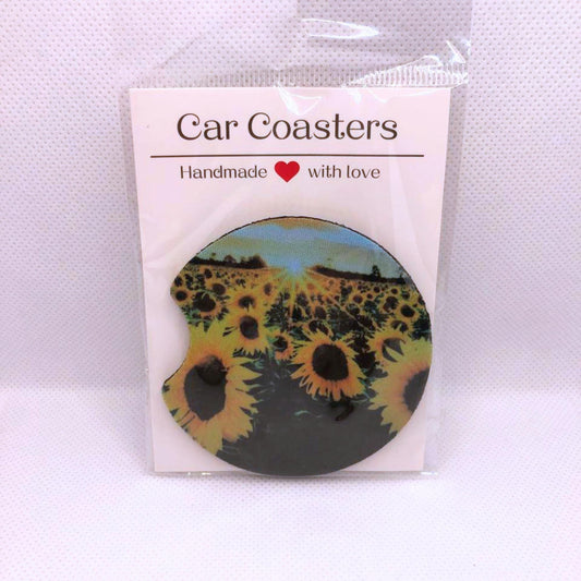 Sunflower Car Coasters • Floral Fabric & Neoprene Set • Handmade Gift for Her • Bright Auto Accessory • Cup Holder Decor