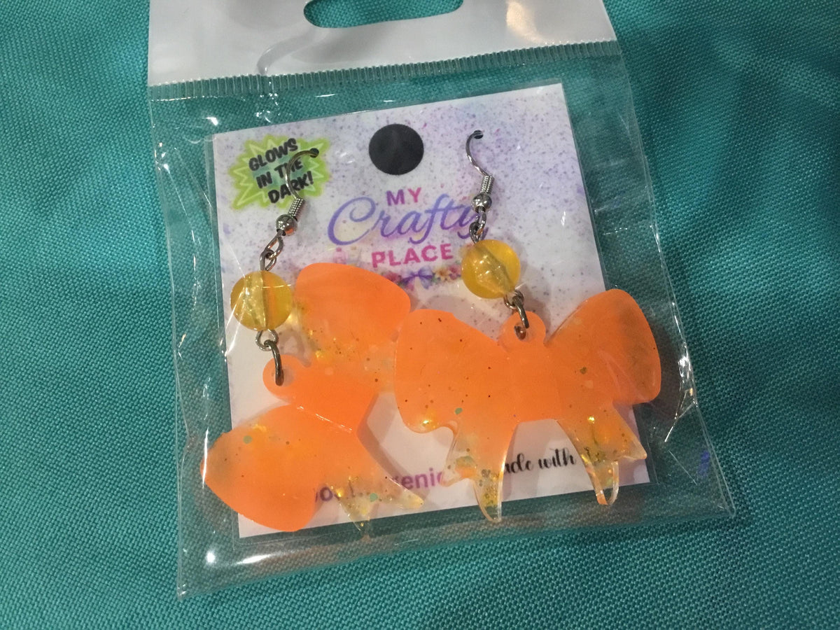 Glow-in-the-Dark Bow Earrings: UV Resin, Glitter, Halloween Party Wear