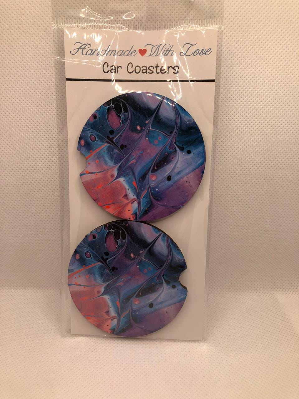 Abstract Swirl Car Coasters: Blue, Pink, Purple Fluid Art MDF Set – Artistic Auto Accessory