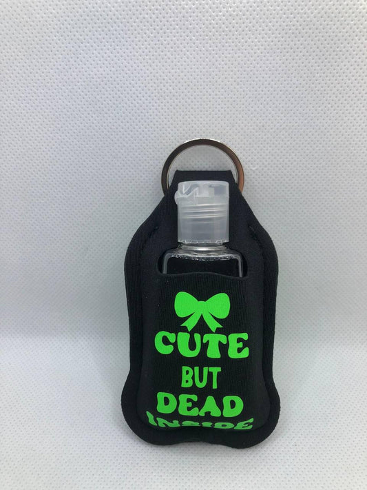 Black Glow In The Dark Bunny with "Cute but Dead Inside" Hand Sanitizer Keychain/Lotion Keychain/Sunscreen