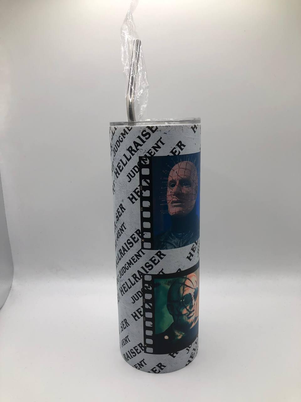 Glow In The Dark Custom Horror Movie Tumbler • Horror Movie Fan Tumbler • Pinhead Film Art Drinkware
