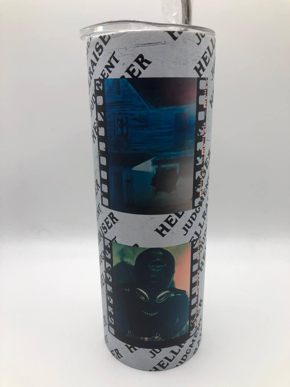 Glow In The Dark Custom Horror Movie Tumbler • Horror Movie Fan Tumbler • Pinhead Film Art Drinkware