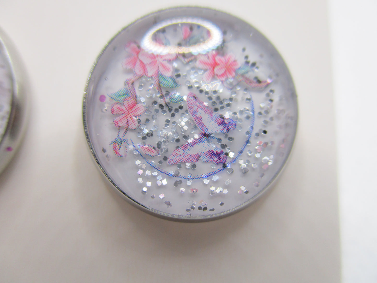 14MM Hypoallergenic Stainless-Steel Small Pink Flower With Some Glitter Stud Earrings (Not a real dried flower)