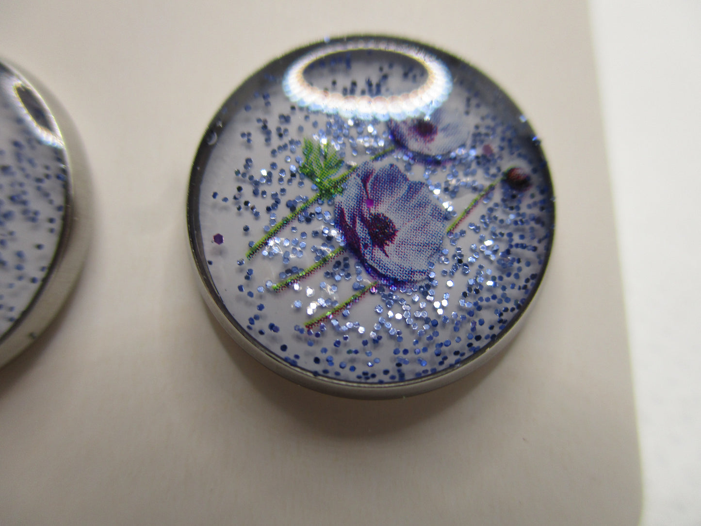 14MM Hypoallergenic Stainless-Steel Small Blue Flower With Some Glitter Stud Earrings (Not a real dried flower)