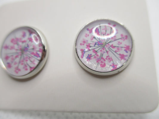 12MM Hypoallergenic Stainless-Steel Small Pink Flower Stud Earrings (Not a real dried flower)