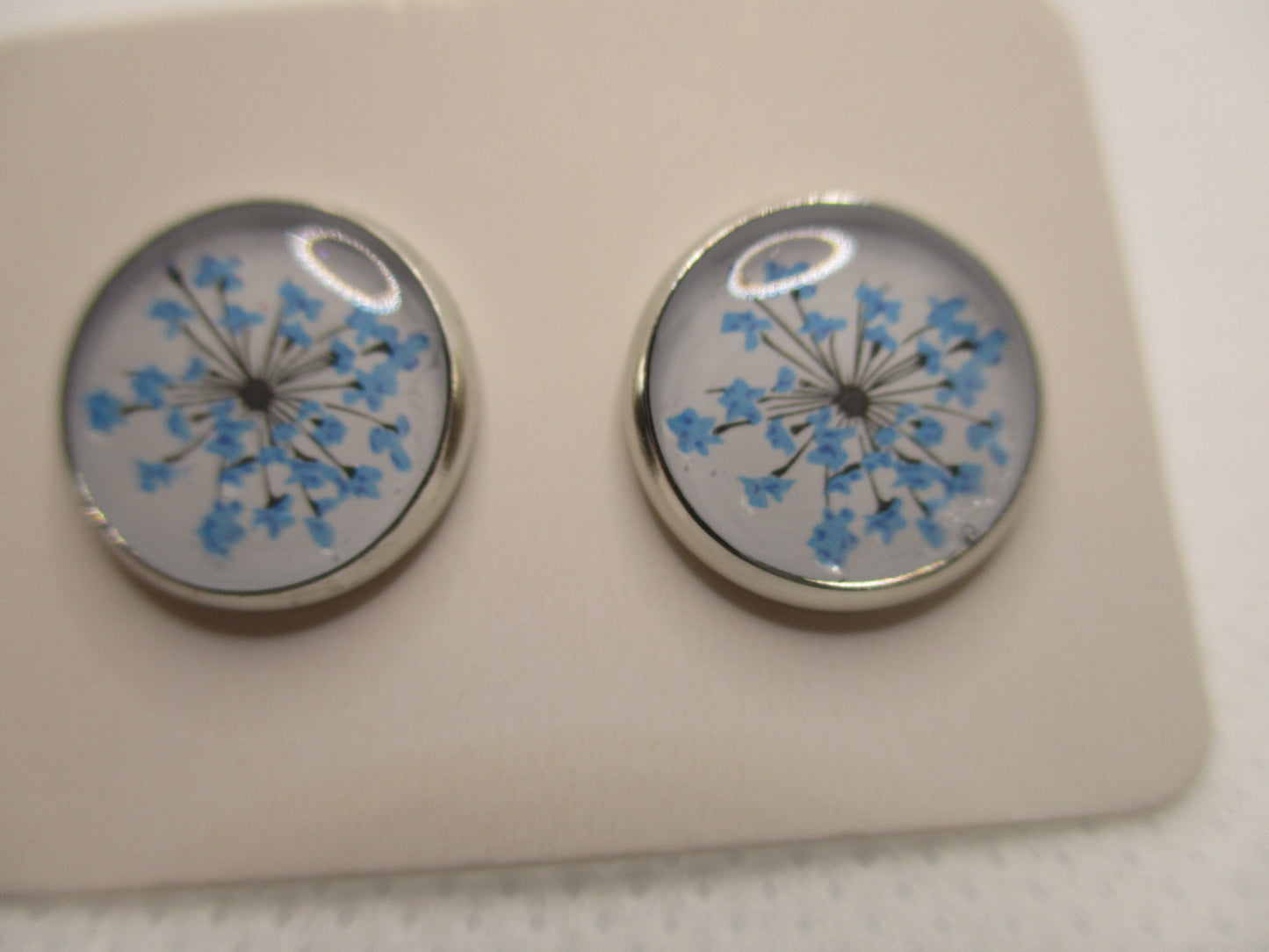 12MM Hypoallergenic Stainless-Steel Small Blue Flower Stud Earrings (Not a real dried flower)