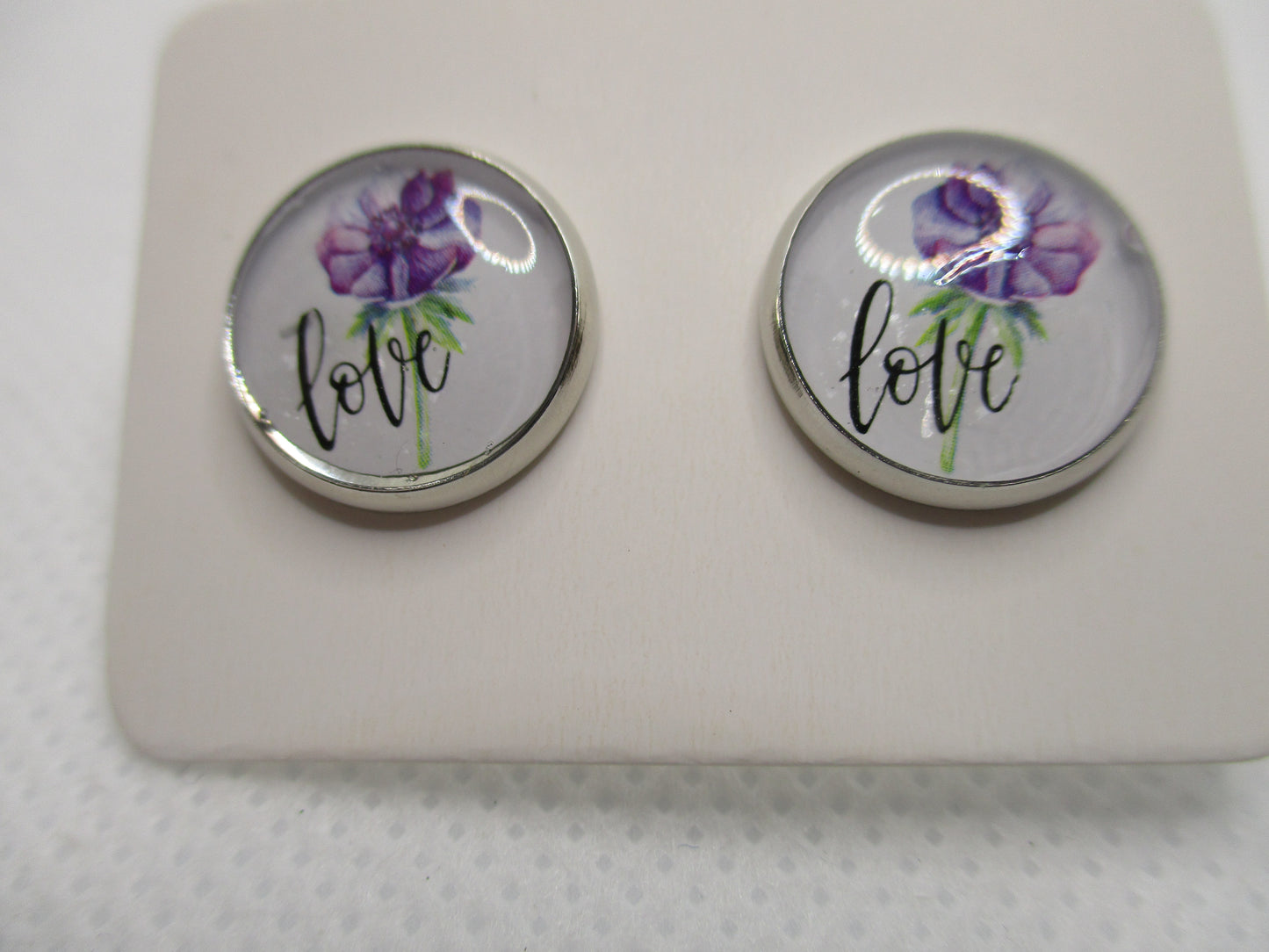 12MM Hypoallergenic Stainless-Steel Small Purple Flower Stud Earrings (Not a real dried flower)