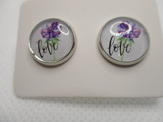12MM Hypoallergenic Stainless-Steel Small Purple Flower Stud Earrings (Not a real dried flower)