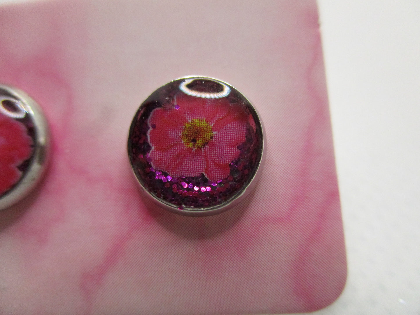 8MM Hypoallergenic Stainless-Steel Small Dark Pink Flower With Some Glitter Stud Earrings (Not a real dried flower)