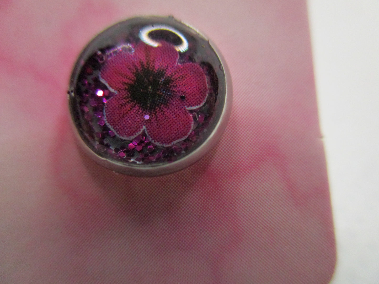 8MM Hypoallergenic Stainless-Steel Small Dark Pink Flower With Some Glitter Stud Earrings (Not a real dried flower)