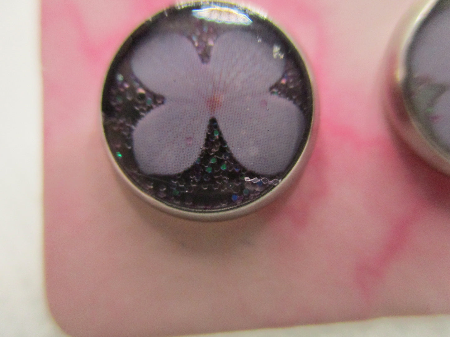 10MM Hypoallergenic Stainless-Steel Small Light Pink Flower With Some Glitter Stud Earrings (Not a real dried flower)