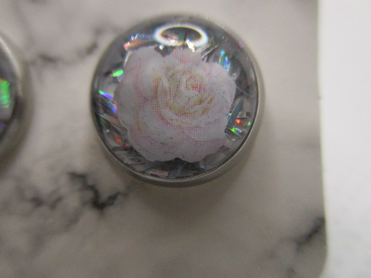 10MM Hypoallergenic Stainless-Steel Small Light Pink Flower With Some Glitter Stud Earrings (Not a real dried flower)