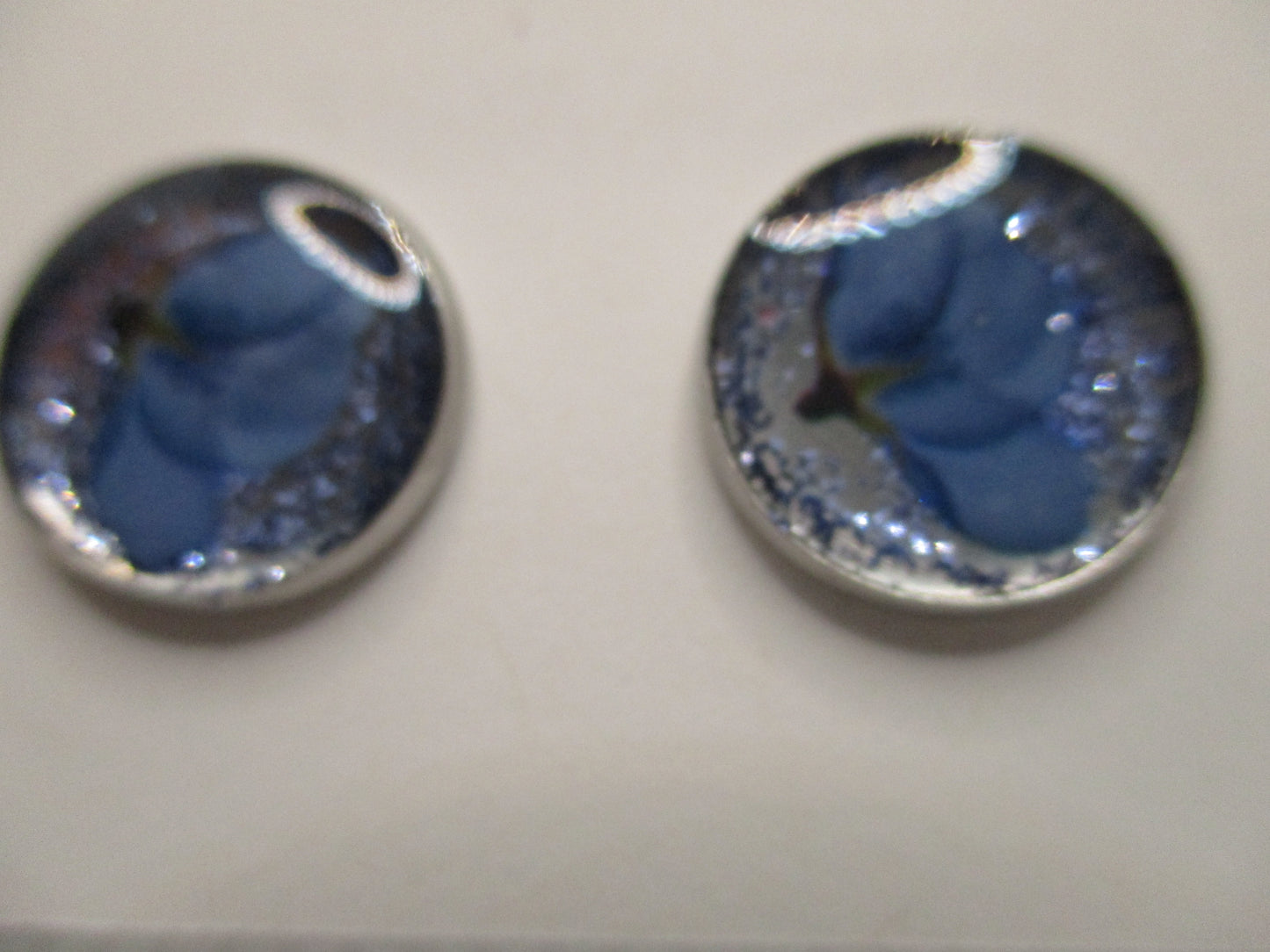 14MM Hypoallergenic Stainless-Steel Small Blue Flower With Some Glitter Stud Earrings (Not a real dried flower)