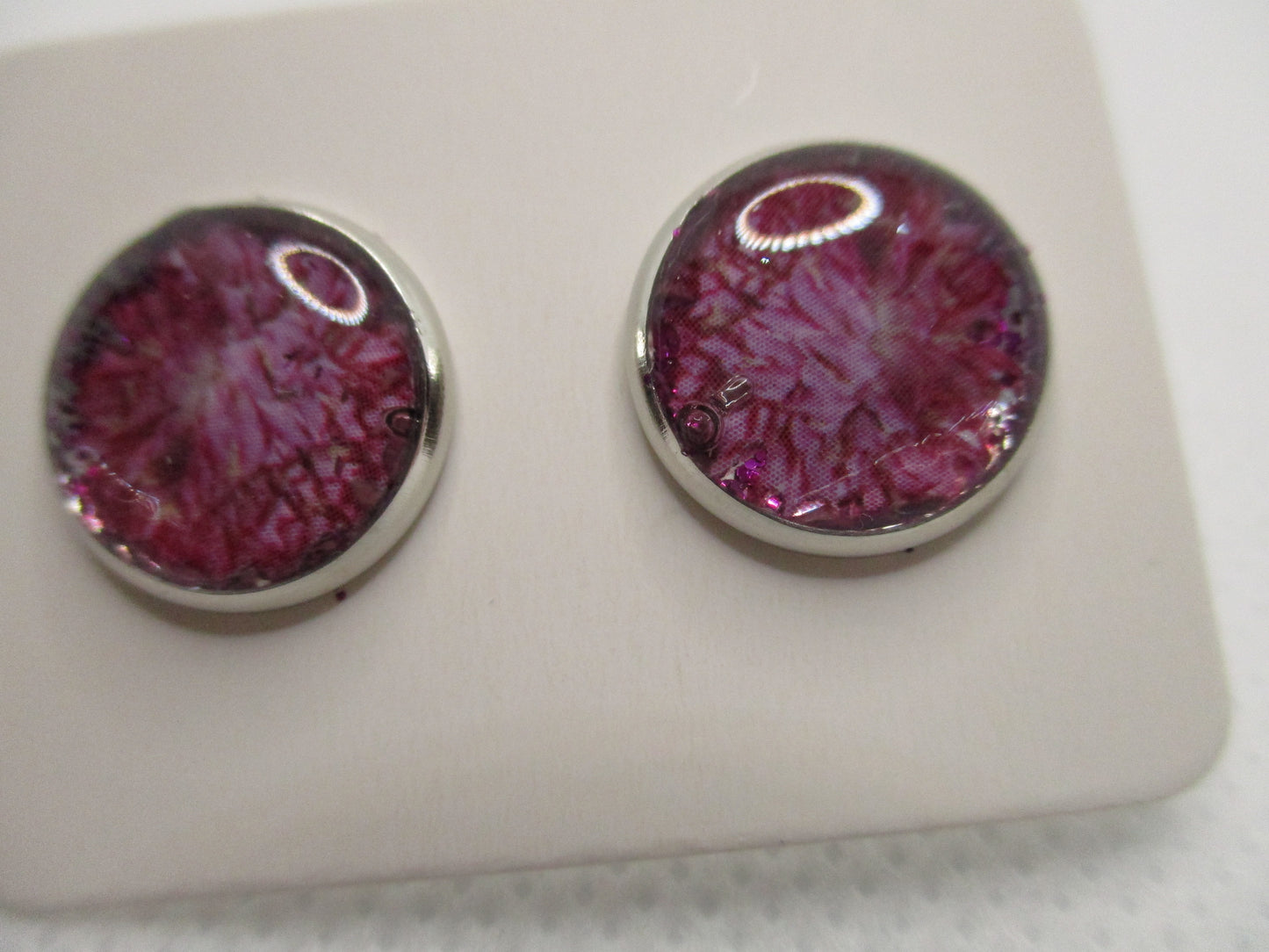 12MM Hypoallergenic Stainless-Steel Small Pink Flower With Some Glitter Stud Earrings (Not a real dried flower)