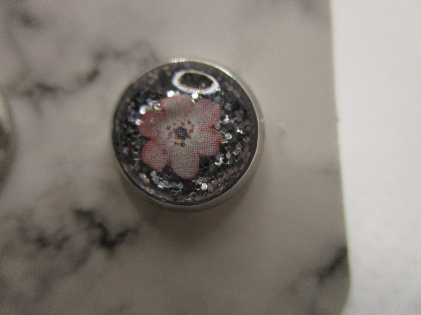 8MM Hypoallergenic Stainless-Steel Small Pink Flower With Some Glitter Stud Earrings (Not a real dried flower)