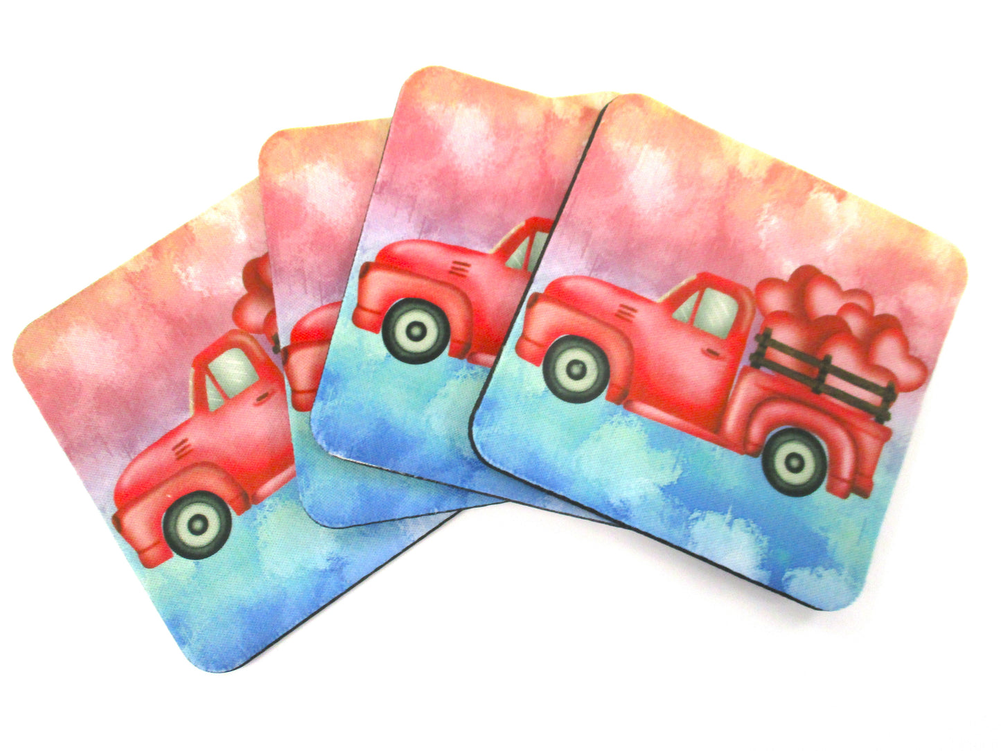 Set of 4 Absorbent Neoprene Square Coasters For Home/RV- Truck With Hearts
